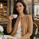 Cardigã Feminino de Lã Merino 100% Cashmere - Decote Redondo com Botões para Outono e Inverno Premium