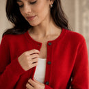 Cardigã Feminino de Lã Merino 100% Cashmere - Decote Redondo com Botões para Outono e Inverno Premium
