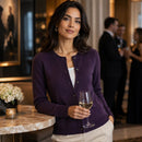 Cardigã Feminino de Lã Merino 100% Cashmere - Decote Redondo com Botões para Outono e Inverno Premium