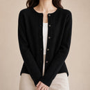 Cardigã Feminino de Lã Merino 100% Cashmere - Decote Redondo com Botões para Outono e Inverno Premium