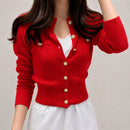 Cardigã Feminino Tricô Curto com Botões - Slim Chic Estilo Coreano para Outono e Inverno