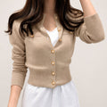 Cardigã Feminino Tricô Curto com Botões - Slim Chic Estilo Coreano para Outono e Inverno