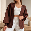 Cardigan Feminino Tricot Bufante Manga Longa - Casaco Quente e Confortável para Inverno
