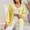 Cardigan Feminino Tricot Bufante Manga Longa - Casaco Quente e Confortável para Inverno