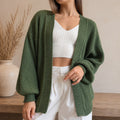 Cardigan Feminino Tricot Bufante Manga Longa - Casaco Quente e Confortável para Inverno