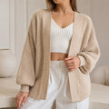 Cardigan Feminino Tricot Bufante Manga Longa - Casaco Quente e Confortável para Inverno