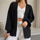 Cardigan Feminino Tricot Bufante Manga Longa - Casaco Quente e Confortável para Inverno