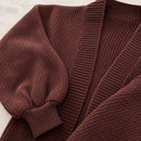 Cardigan Feminino Tricot Bufante Manga Longa - Casaco Quente e Confortável para Inverno