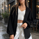 Cardigan Feminino Tricot Bufante Manga Longa - Casaco Quente e Confortável para Inverno