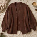 Cardigan Feminino Tricot Bufante Manga Longa - Casaco Quente e Confortável para Inverno
