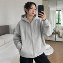 Casaco Feminino Oversize com Capuz e Zíper - Bolsos Duplos, Streetwear Solto e Quente para Inverno