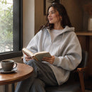 Casaco Feminino Oversize com Capuz e Zíper - Bolsos Duplos, Streetwear Solto e Quente para Inverno