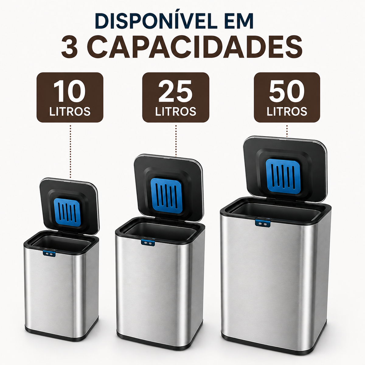[LEVE 2 PAGUE 1] Lixeira Smart Anti Odores em Aço Inox com Abertura Automática