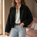Jaqueta Bomber Feminina de Camurça com Zíper - Lapela, Manga Longa e Cortada para Streetwear de Inverno