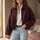 Jaqueta Bomber Feminina de Camurça com Zíper - Lapela, Manga Longa e Cortada para Streetwear de Inverno
