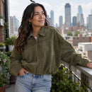 Jaqueta Bomber Feminina de Camurça com Zíper - Lapela, Manga Longa e Cortada para Streetwear de Inverno