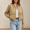Jaqueta Bomber Feminina com Decote V e Bolsos - Manga Longa, Chique e Versátil para Inverno