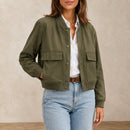 Jaqueta Bomber Feminina com Decote V e Bolsos - Manga Longa, Chique e Versátil para Inverno