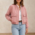 Jaqueta Bomber Feminina com Decote V e Bolsos - Manga Longa, Chique e Versátil para Inverno