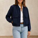 Jaqueta Bomber Feminina com Decote V e Bolsos - Manga Longa, Chique e Versátil para Inverno