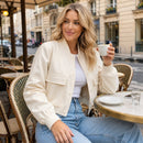 Jaqueta Bomber Feminina com Decote V e Bolsos - Manga Longa, Chique e Versátil para Inverno