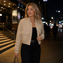 Jaqueta Bomber Feminina com Decote V e Bolsos - Manga Longa, Chique e Versátil para Inverno