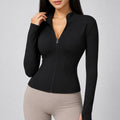 Jaqueta Esportiva Feminina Gola Alta com Zíper - Modelagem Slim Manga Longa para Treino e Inverno