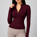 Jaqueta Esportiva Feminina Gola Alta com Zíper - Modelagem Slim Manga Longa para Treino e Inverno