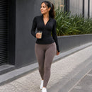 Jaqueta Esportiva Feminina Gola Alta com Zíper - Modelagem Slim Manga Longa para Treino e Inverno