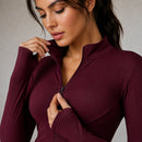 Jaqueta Esportiva Feminina Gola Alta com Zíper - Modelagem Slim Manga Longa para Treino e Inverno