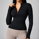 Jaqueta Esportiva Feminina Gola Alta com Zíper - Modelagem Slim Manga Longa para Treino e Inverno