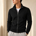 Jaqueta Esportiva Masculina Casual com Zíper e Gola Alta - Manga Longa Slim Cor Sólida para Inverno