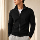 Jaqueta Esportiva Masculina Casual com Zíper e Gola Alta - Manga Longa Slim Cor Sólida para Inverno