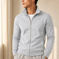 Jaqueta Esportiva Masculina Casual com Zíper e Gola Alta - Manga Longa Slim Cor Sólida para Inverno