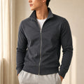 Jaqueta Esportiva Masculina Casual com Zíper e Gola Alta - Manga Longa Slim Cor Sólida para Inverno