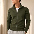 Jaqueta Esportiva Masculina Casual com Zíper e Gola Alta - Manga Longa Slim Cor Sólida para Inverno