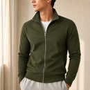 Jaqueta Esportiva Masculina Casual com Zíper e Gola Alta - Manga Longa Slim Cor Sólida para Inverno