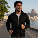 Jaqueta Esportiva Masculina Casual com Zíper e Gola Alta - Manga Longa Slim Cor Sólida para Inverno