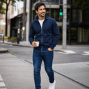 Jaqueta Esportiva Masculina Casual com Zíper e Gola Alta - Manga Longa Slim Cor Sólida para Inverno