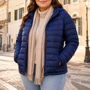 Jaqueta Puffer Feminina com Capuz - Ultra Leve, Embalável e Plus Size até 7XL para Inverno