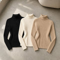 Kit 3 Blusas Tricot Feminina Gola Alta Canelada - Básica e Versátil para Inverno