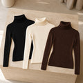 Kit 3 Blusas Tricot Feminina Gola Alta Canelada - Básica e Versátil para Inverno