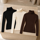 Kit 3 Blusas Tricot Feminina Gola Alta Canelada - Básica e Versátil para Inverno