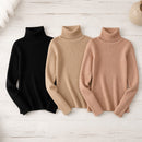 Kit 3 Blusas Tricot Feminina Gola Alta Canelada - Básica e Versátil para Inverno