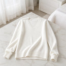 Pulôver Feminino Caxemira Decote V com Renda - Macio, Elegante e Quente para Inverno