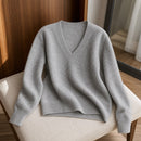 Pulôver Feminino Caxemira Decote V com Renda - Macio, Elegante e Quente para Inverno