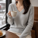 Pulôver Feminino Caxemira Decote V com Renda - Macio, Elegante e Quente para Inverno