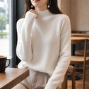 Suéter Feminino de Caxemira com Gola Semi Alta - Macio, Quente e Elegante para Inverno