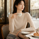 Suéter Feminino de Cashmere Slim Decote Redondo - Pulôver Térmico Manga Longa para Outono e Inverno