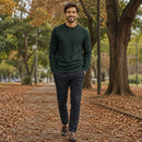 Suéter Masculino Tricô Padrão Diamante Decote Redondo - Casual Manga Longa Versátil para Inverno